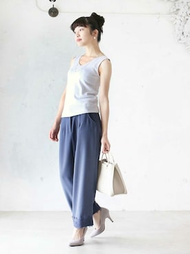 「Vネック」｜CAWAIIスタッフさん（レディース・162cm）の春コーディネート