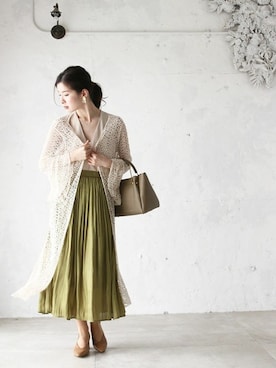 「cawaii（カワイイ）のアイテム（カーディガン/ボレロ）」を使った、CAWAIIスタッフさん（レディース・155cm）の春コーディネート