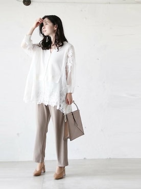 「cawaii（カワイイ）のアイテム（カーディガン/ボレロ）」を使った、CAWAIIスタッフさん（レディース・155cm）の春コーディネート