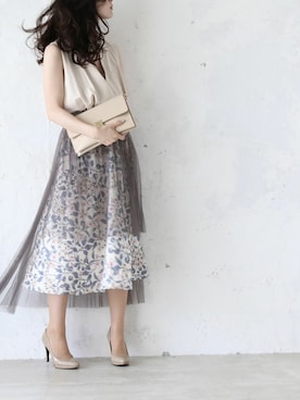 「ウエストゴム」｜CAWAIIスタッフさん（レディース・155cm）の春コーディネート