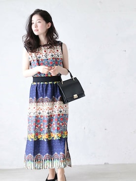 「ウエストゴム」｜「アイテム（ワンピース/ドレス）」を使った、CAWAIIスタッフさん（レディース・155cm）の夏コーディネート