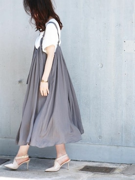 「キャミソールワンピ」｜「アイテム（ワンピース/ドレス）」を使った、CAWAIIスタッフさん（レディース・155cm）の夏コーディネート