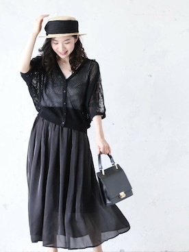 「cawaii（カワイイ）のアイテム（カーディガン/ボレロ）」を使った、CAWAIIスタッフさん（レディース・155cm）の夏コーディネート