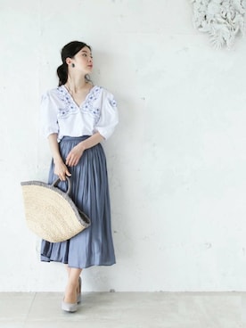 「ブルー x ホワイト」｜CAWAIIスタッフさん（レディース・155cm）の夏コーディネート