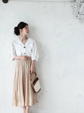 「プリーツ」｜CAWAIIスタッフさん（レディース・155cm）の夏コーディネート