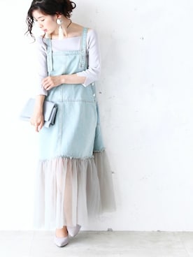 「サロペットスカート」｜CAWAIIスタッフさん（レディース・155cm）の夏コーディネート