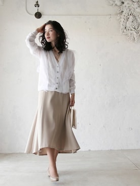 「cawaii（カワイイ）のアイテム（カーディガン/ボレロ）」を使った、CAWAIIスタッフさん（レディース・155cm）の秋コーディネート