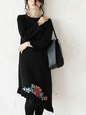 「薔薇」｜「アイテム（ワンピース/ドレス）」を使った、CAWAIIスタッフさん（レディース・155cm）の秋コーディネート
