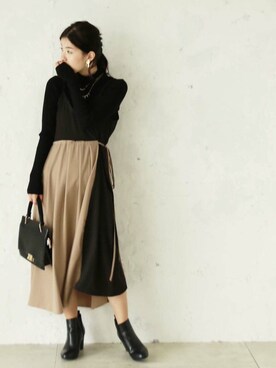「プリーツ」｜CAWAIIスタッフさん（レディース・155cm）の秋コーディネート