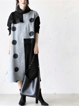 「ドット柄」｜CAWAIIスタッフさん（レディース・155cm）の秋コーディネート