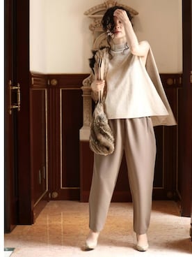 「ハイネックトップス」｜CAWAIIスタッフさん（レディース・155cm）の冬コーディネート