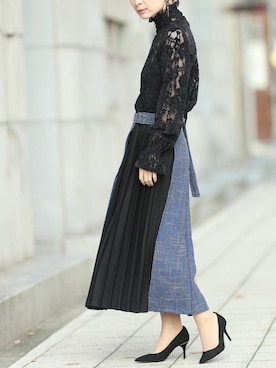 「プリーツ」｜CAWAIIスタッフさん（レディース・155cm）の冬コーディネート