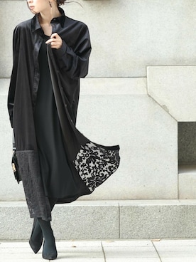 「アイテム（シャツワンピース、ブラック系）」を使った、CAWAIIスタッフさん（レディース・155cm）の冬コーディネート