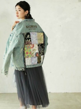 「モダン」｜「アイテム（デニムジャケット）」を使った、CAWAIIスタッフさん（レディース・155cm）の冬コーディネート