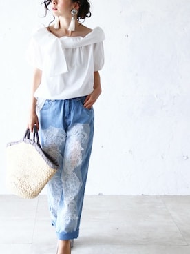 「Cawaii」｜「アイテム（パンツ）」を使った、CAWAIIスタッフさん（レディース・155cm）の春コーディネート