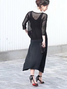 「Vネック」｜CAWAIIスタッフさん（レディース・155cm）の春コーディネート