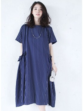 「ゆったりシルエット」｜「アイテム（ワンピース/ドレス）」を使った、CAWAIIスタッフさん（レディース・155cm）の夏コーディネート