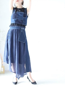 「アイテム（チューブトップ）」を使った、CAWAIIスタッフさん（レディース・155cm）の夏コーディネート