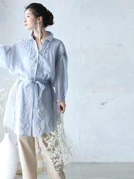 「襟付きトップス」｜「アイテム（チュニック）」を使った、CAWAIIスタッフさん（レディース・155cm）の夏コーディネート