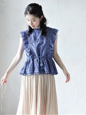 「ぺプラム」｜CAWAIIスタッフさん（レディース・155cm）の夏コーディネート