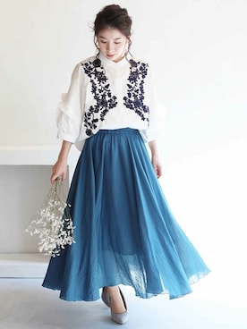 「FRENCH PAVE」｜こじまゆCAWAIIスタッフさん（レディース・155cm）の夏コーディネート