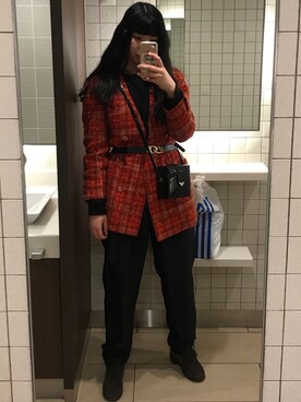 「古着のアイテム（その他パンツ、ブラック系）」を使った、𝓢さん（レディース・168cm）の春コーディネート