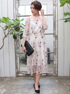 Trudea トルディア の 花柄レース切り替えロングワンピース 結婚式 成人式 謝恩会ワンピース パーティードレス ドレス Wear