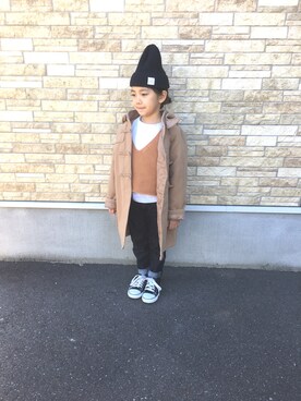 「BRANSHES（ブランシェス）のアイテム（ダッフルコート）」を使った、mimamoさん（キッズ・110cm）の冬コーディネート