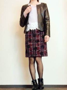 「ラベンダー」｜「アイテム（ノーカラージャケット）」を使った、Ruthさん（レディース・163cm）の秋コーディネート