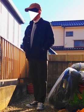 「newhattan（ニューハッタン）のＮＥＷ ＨＡＴＴＡＮ コーデュロイＣＡＰ キャップ（キャップ、ベージュ系）」を使った、ひかにんじんさん（メンズ・168cm）の冬コーディネート