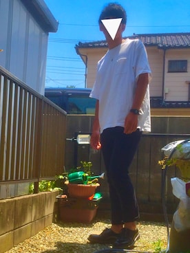 「GU（ジーユー）のアイテム（Tシャツ/カットソー、ホワイト系）」を使った、ひかにんじんさん（メンズ・168cm）の春コーディネート
