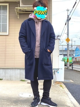 「RAGEBLUE」｜「アイテム（チェスターコート）」を使った、ゆうなぎさん（メンズ・166cm）の冬コーディネート