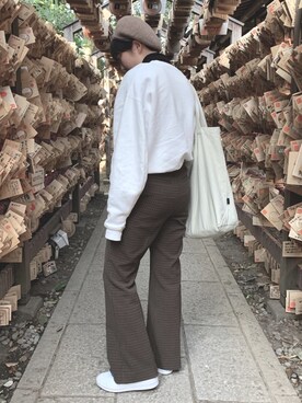 「moussy」｜「アイテム（ハンチング/ベレー帽）」を使った、reinaさん（レディース・158cm）の春コーディネート