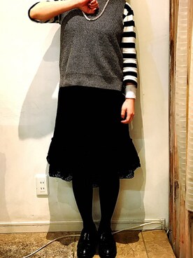 「usedのアイテム（ニット/セーター、シルバー系）」を使った、えびさん（レディース）の春コーディネート