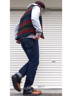 「WOOLRICH（ウールリッチ）のアイテム（ダウンベスト）」を使った、✔︎かっちゃんさん（メンズ・170cm）の春コーディネート