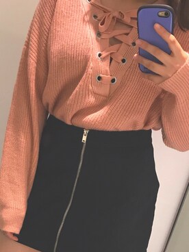 「H&M（エイチ・アンド・エム）のアイテム（ニット/セーター、ピンク系）」を使った、Yüиaさん（レディース・158cm）の冬コーディネート