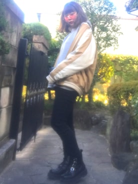 「アイテム（MA-1、ゴールド系）」を使った、Yüиaさん（レディース・158cm）の冬コーディネート