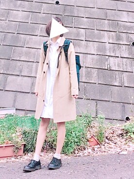 「シャツワンピース」｜「アイテム（ステンカラーコート）」を使った、yuaさん（レディース・165cm）の春コーディネート