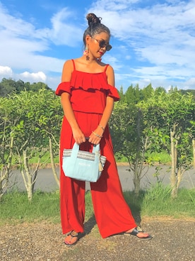 「アイテム（つなぎ/オールインワン、オレンジ系）」を使った、aoiさん（レディース・155cm）の夏コーディネート