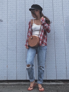 「Abercrombie&Fitch（アバークロンビーアンドフィッチ）のアイテム（ビーチサンダル）」を使った、aoiさん（レディース・155cm）の夏コーディネート