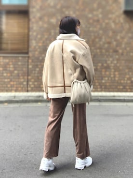 「tiptop（ティップトップ）のアイテム（ムートンコート）」を使った、むぎとろさん（レディース・161cm）の秋コーディネート