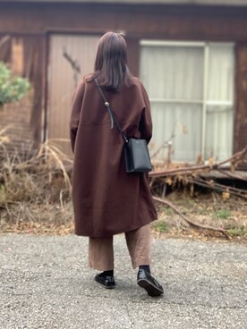 「Kastane」｜「アイテム（ノーカラーコート）」を使った、むぎとろさん（レディース・161cm）の冬コーディネート
