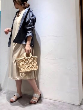 「麻ジャケット」｜「アイテム（サンダル）」を使った、sudohさん（レディース・160cm）の夏コーディネート
