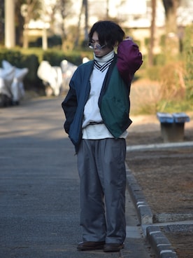 「アイテム（モカシン/デッキシューズ）」を使った、龍さん（メンズ・166cm）の冬コーディネート