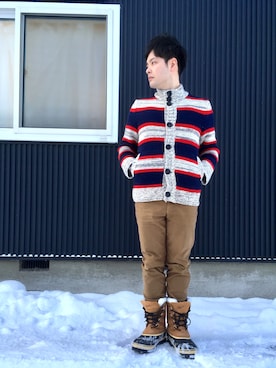 「BLUE BLUE（ブルーブルー）のアイテム（ニット/セーター）」を使った、カズさん（メンズ・177cm）の冬コーディネート