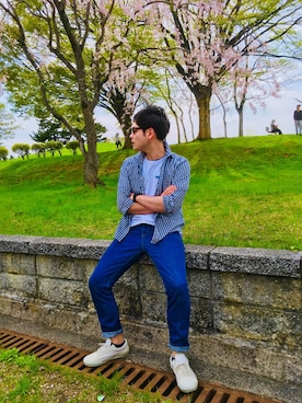 「アイテム（デニムジャケット）」を使った、カズさん（メンズ・177cm・30代）の春コーディネート
