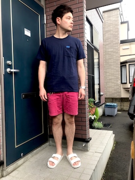 「BLUE BLUE（ブルーブルー）のアイテム（Tシャツ/カットソー）」を使った、カズさん（メンズ・177cm）の夏コーディネート