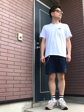 「BLUE BLUE（ブルーブルー）のアイテム（Tシャツ/カットソー）」を使った、カズさん（メンズ・177cm）の夏コーディネート