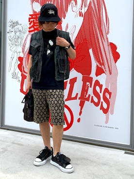 「ミッキーT」｜「アイテム（帽子）」を使った、yoshitoさん（メンズ・174cm）の夏コーディネート