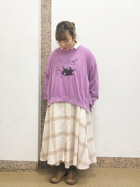 「MOOMIN（ムーミン）のアイテム（トップス）」を使った、うさ🐰さん（レディース・153cm）の春コーディネート